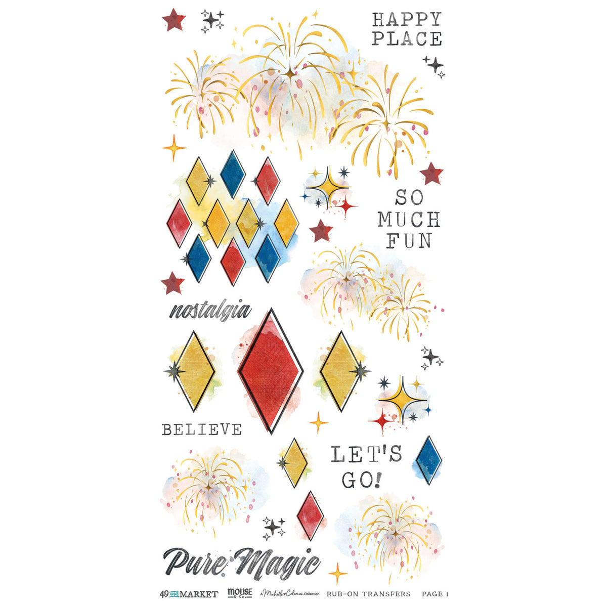 49 And Market Mouse & Co. 6x12 Inch Blendable Rub-on Transfer Set by Michelle Coleman