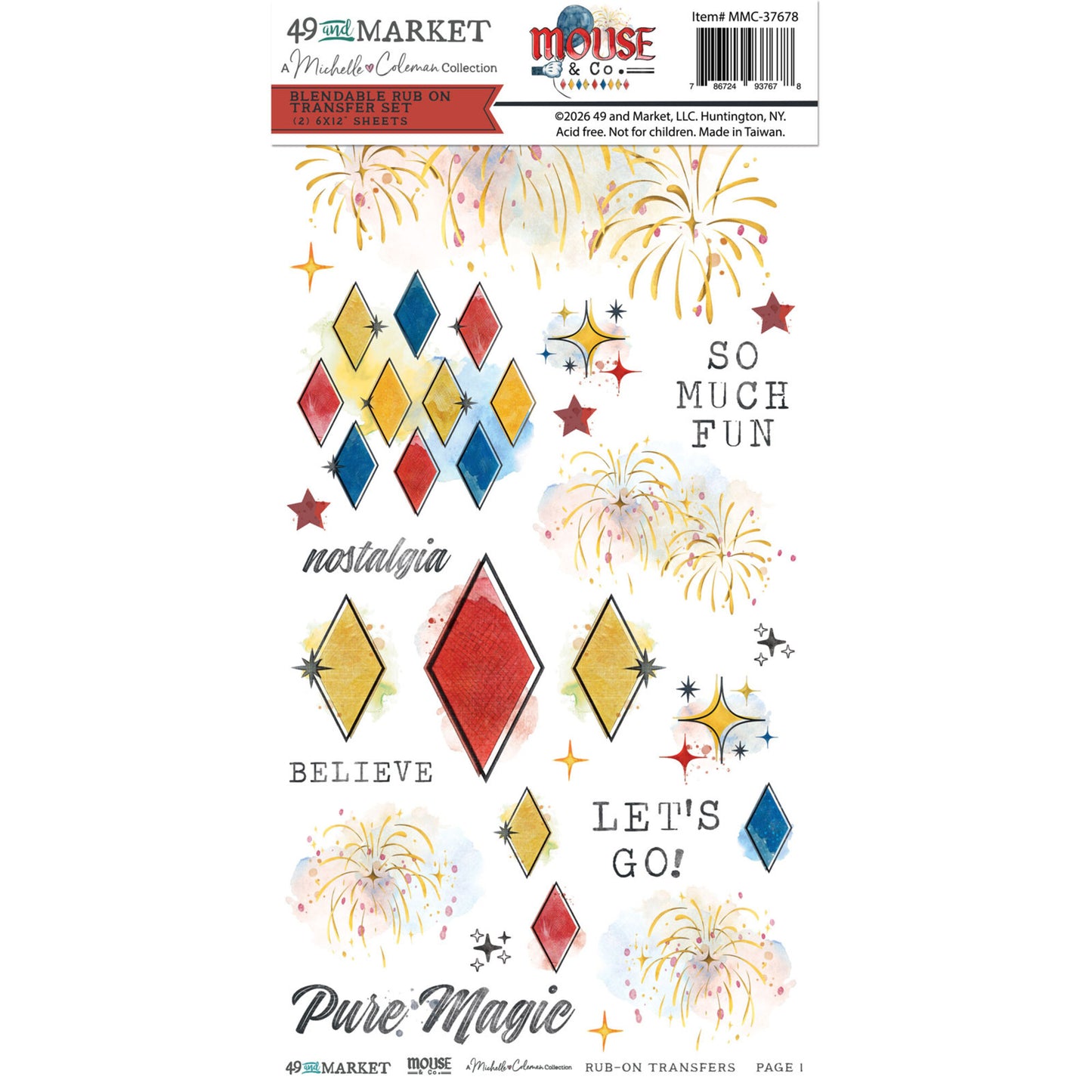 49 And Market Mouse & Co. 6x12 Inch Blendable Rub-on Transfer Set by Michelle Coleman