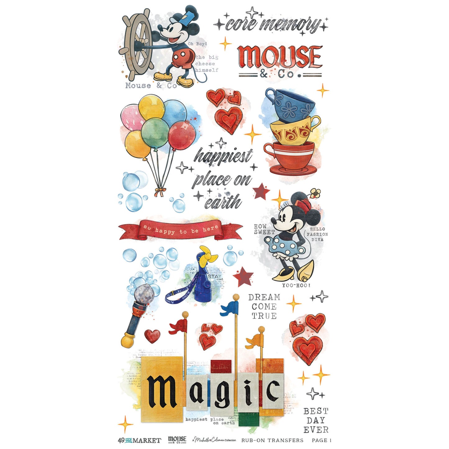 49 And Market Mouse & Co. 6x12 Inch Essential Rub-on Transfer Set by Michelle Coleman
