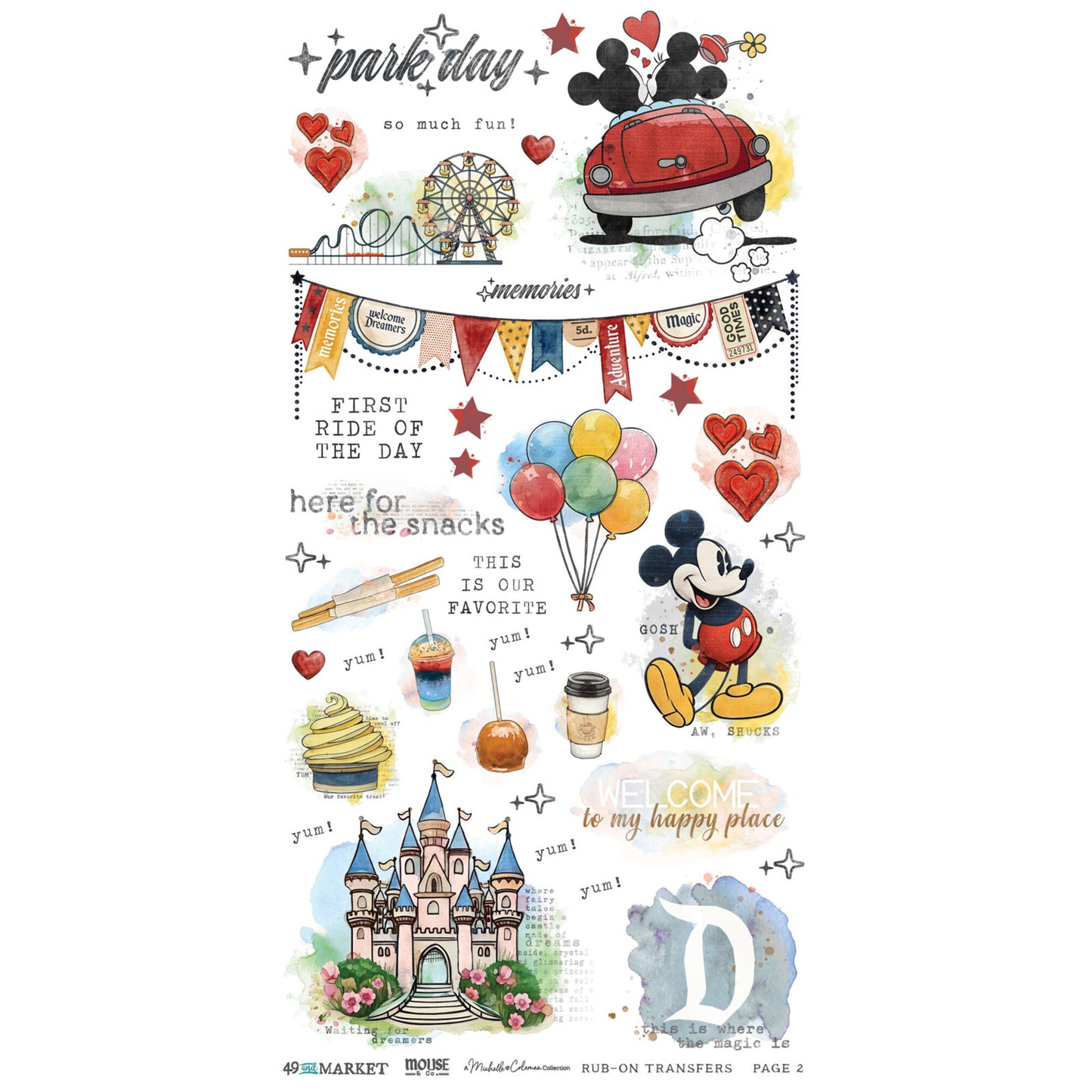 49 And Market Mouse & Co. 6x12 Inch Essential Rub-on Transfer Set by Michelle Coleman