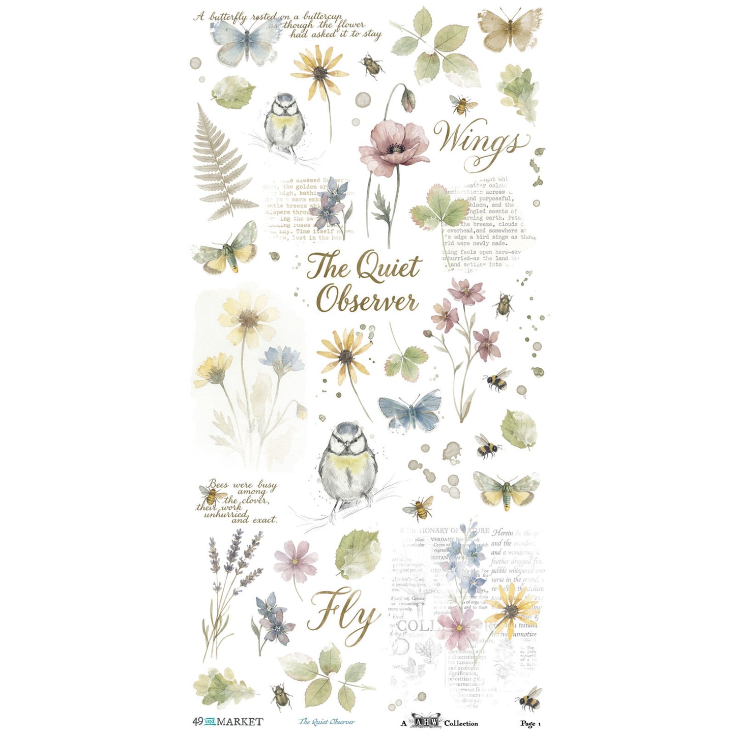 49 And Market The Quiet Observer 6x12 Inch Blendable Rub-on Transfer Set by Arthouse Whimsy