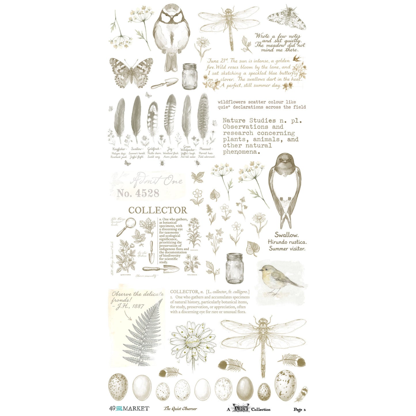 49 And Market The Quiet Observer 6x12 Inch Essential Rub-on Transfer Set by Arthouse Whimsy