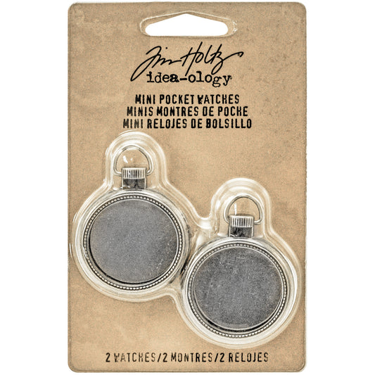 Idea-ology Tim Holtz Metal Mini Pocket Watch Frames 1" 2 Pcs - Antique Nickel