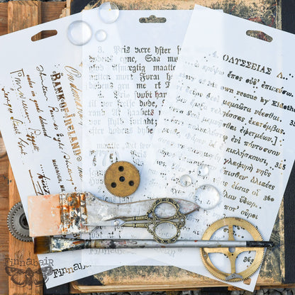 Prima Marketing Finnabair Limited Edition Stencil Set Old Pages (3pcs)