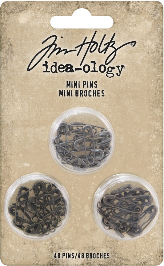 Idea-ology Tim Holtz Mini Metal Safety Pins 48 Pcs - 3 Colors