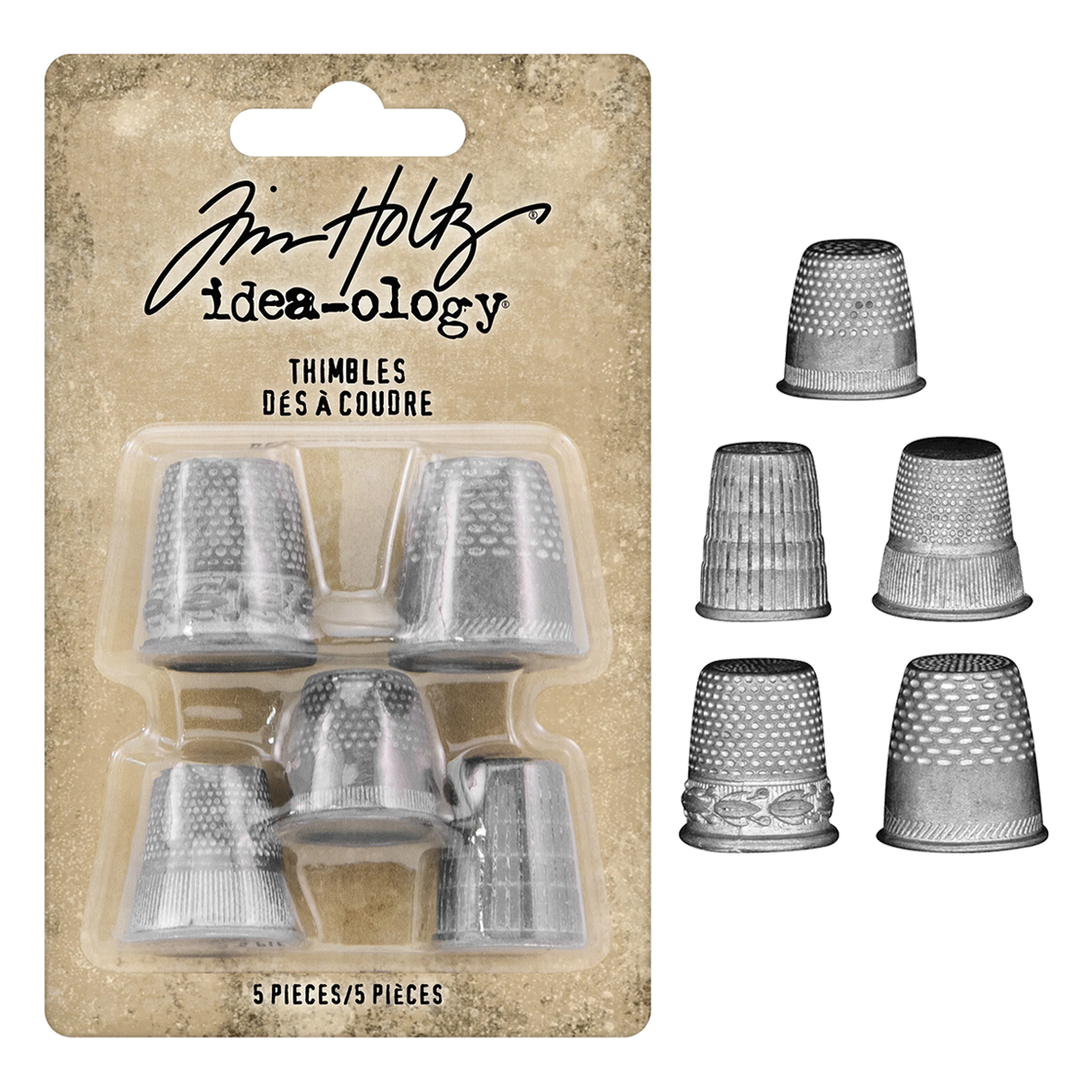 Idea-ology Tim Holtz Metal Thimbles 5 Pcs - Mixed Sizes