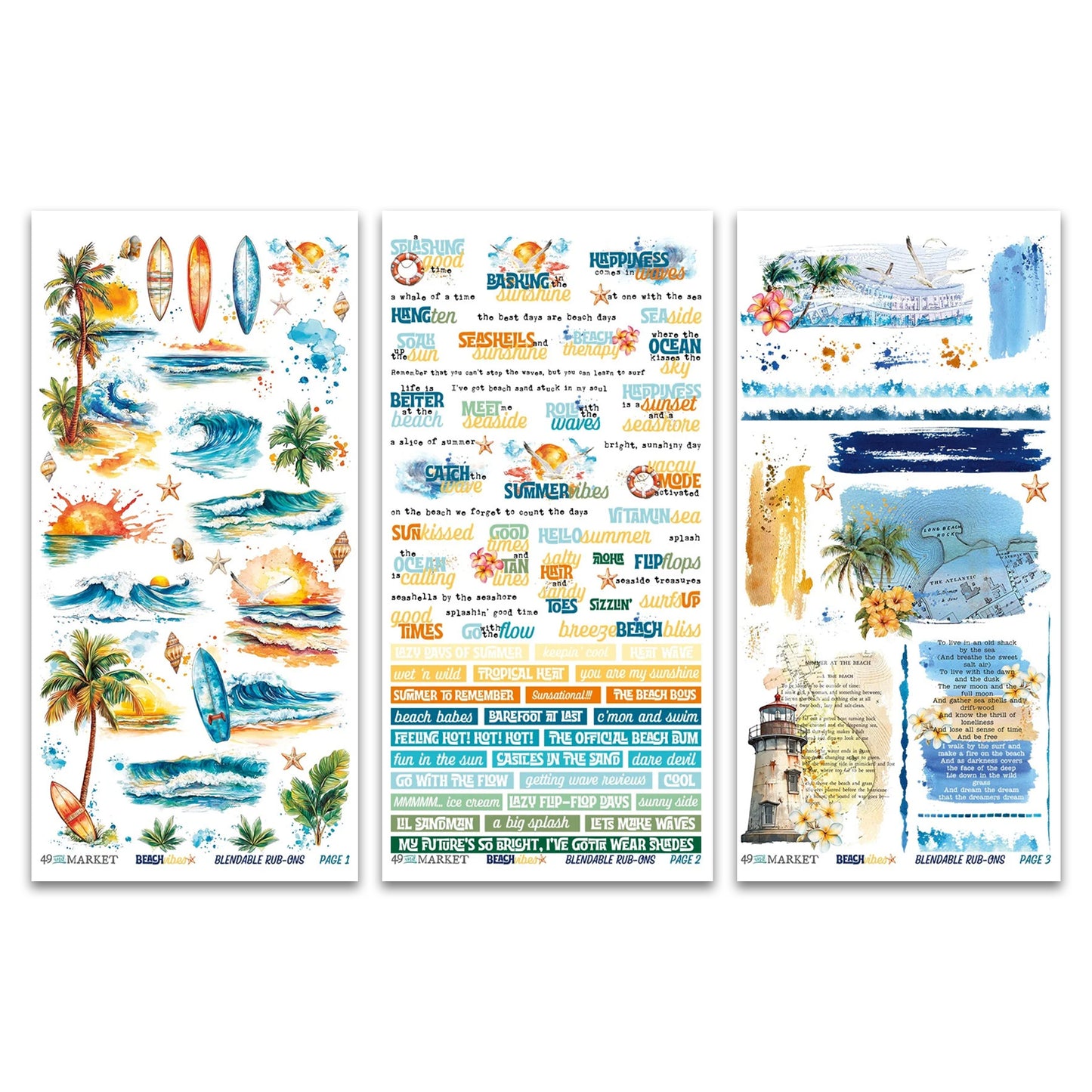49 And Market Beach Vibes Rub-On Transfer Set 6"X12"