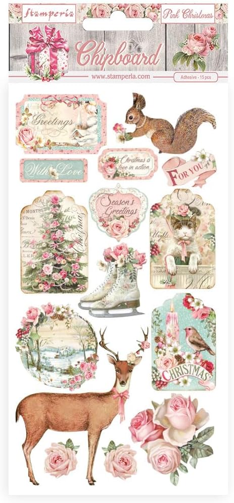 Stamperia Adhesive Shapes 15 x 30 cm Pink Christmas