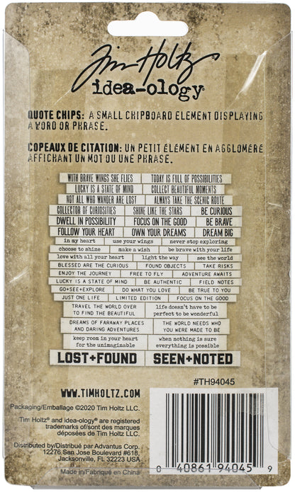Idea-ology Tim Holtz Chipboard Quote Chips 47 Pcs - Theories