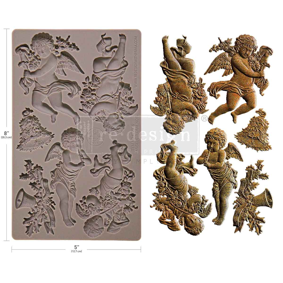 Re-design with Prima Angelic Floral Noel 5x8 Inch Decor Moulds