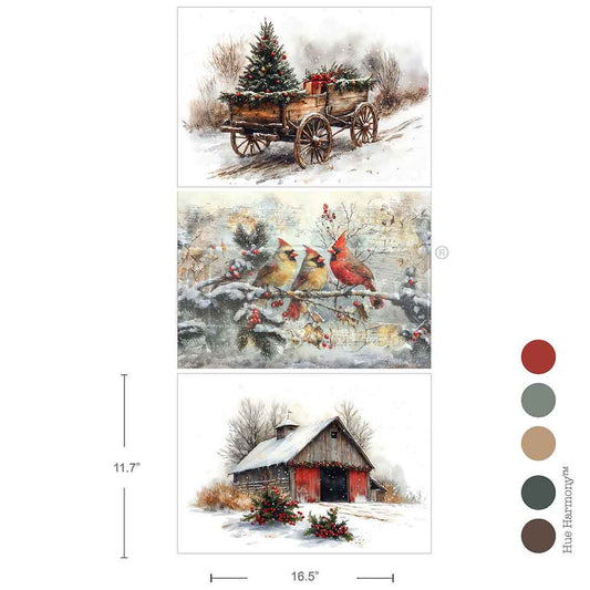 Re-design with Prima Christmas In The Countryside A3 Decoupage Fiber Pack (3pcs)