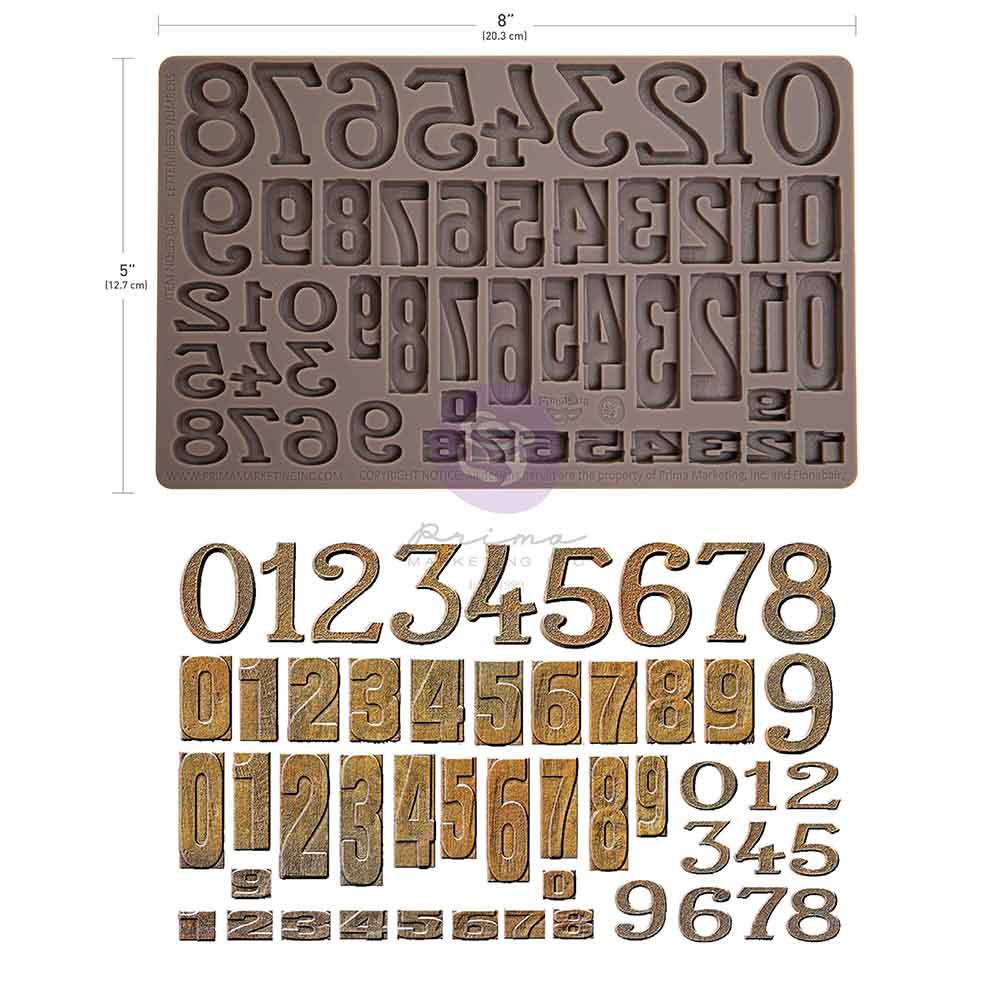 Prima Marketing Finnabair Letterpress Numbers 5x8 Inch Decor Moulds
