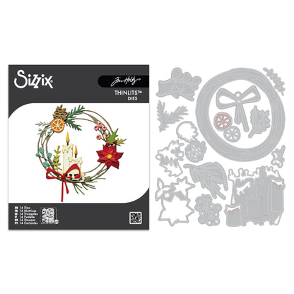 Sizzix Tim Holtz Thinlits Die Set 14PK - Vault Festive Wreath