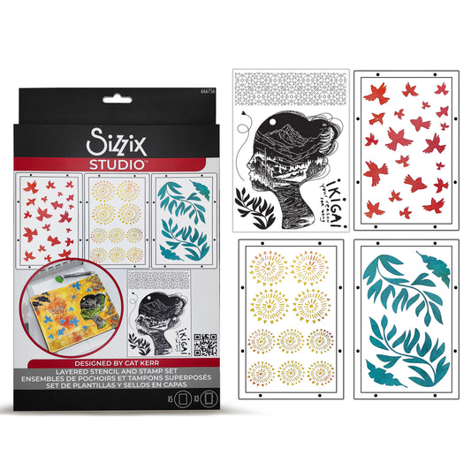 Sizzix Studio Clear Stamps w/Stencils by Cat Kerr Ikigai