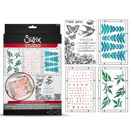 Sizzix Studio Clear Stamps w/Stencils by Cat Kerr The Visiter