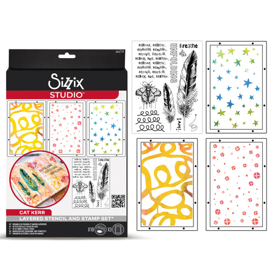 Sizzix Studio Clear Stamps w/Stencils by Cat Kerr The R's Have It (10+3pcs)