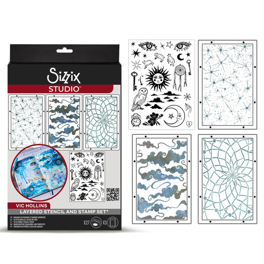 Sizzix Studio Clear Stamps w/Stencils by Vic Hollins Dreamscape (27+3pcs)