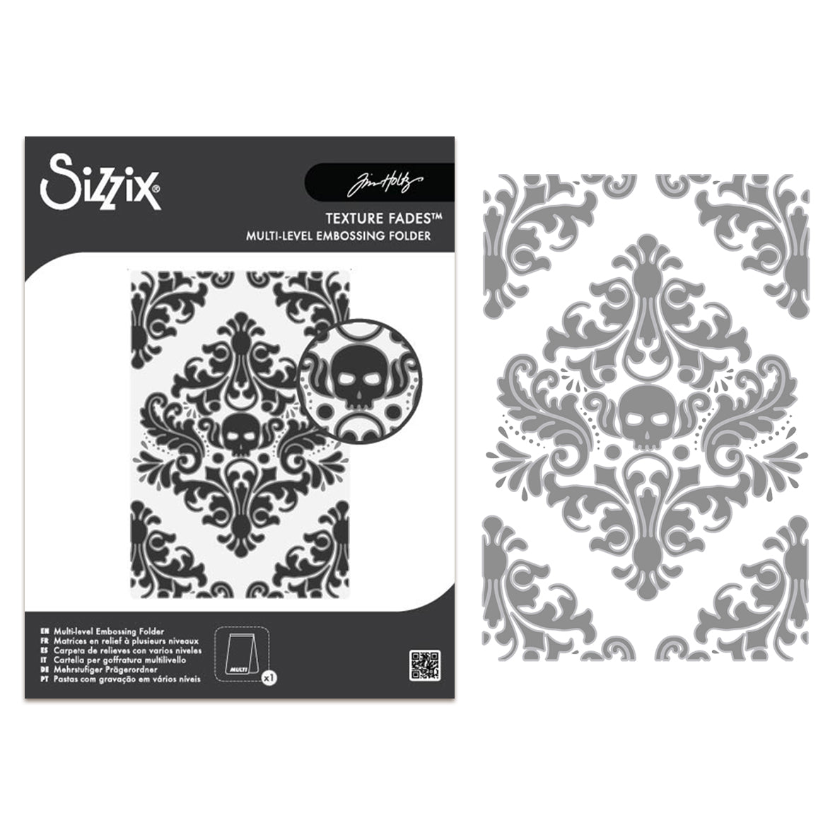 Sizzix Multi-Level Texture Fades A6 Embossing Folder by Tim Holtz Vault Skull