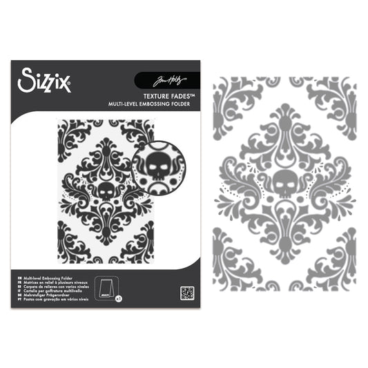 Sizzix Multi-Level Texture Fades A6 Embossing Folder by Tim Holtz Vault Skull