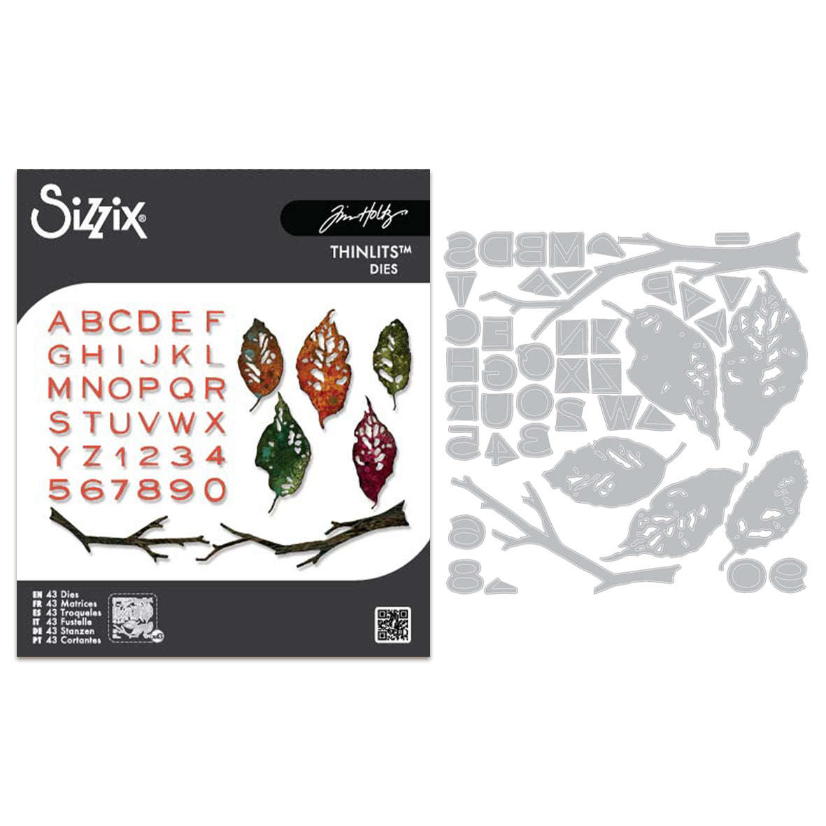 Sizzix Thinlits Die by Tim Holtz Vault Leaves + Sticks (43pcs)