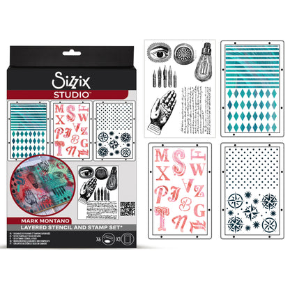 Sizzix Studio A5 Clear Stamps w/ A5 Stencils by Mark Montano My Favorite Things (3pcs)