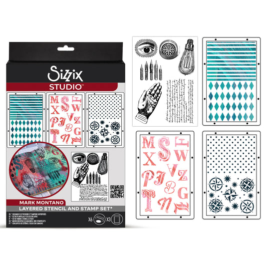 Sizzix Studio A5 Clear Stamps w/ A5 Stencils by Mark Montano My Favorite Things (3pcs)