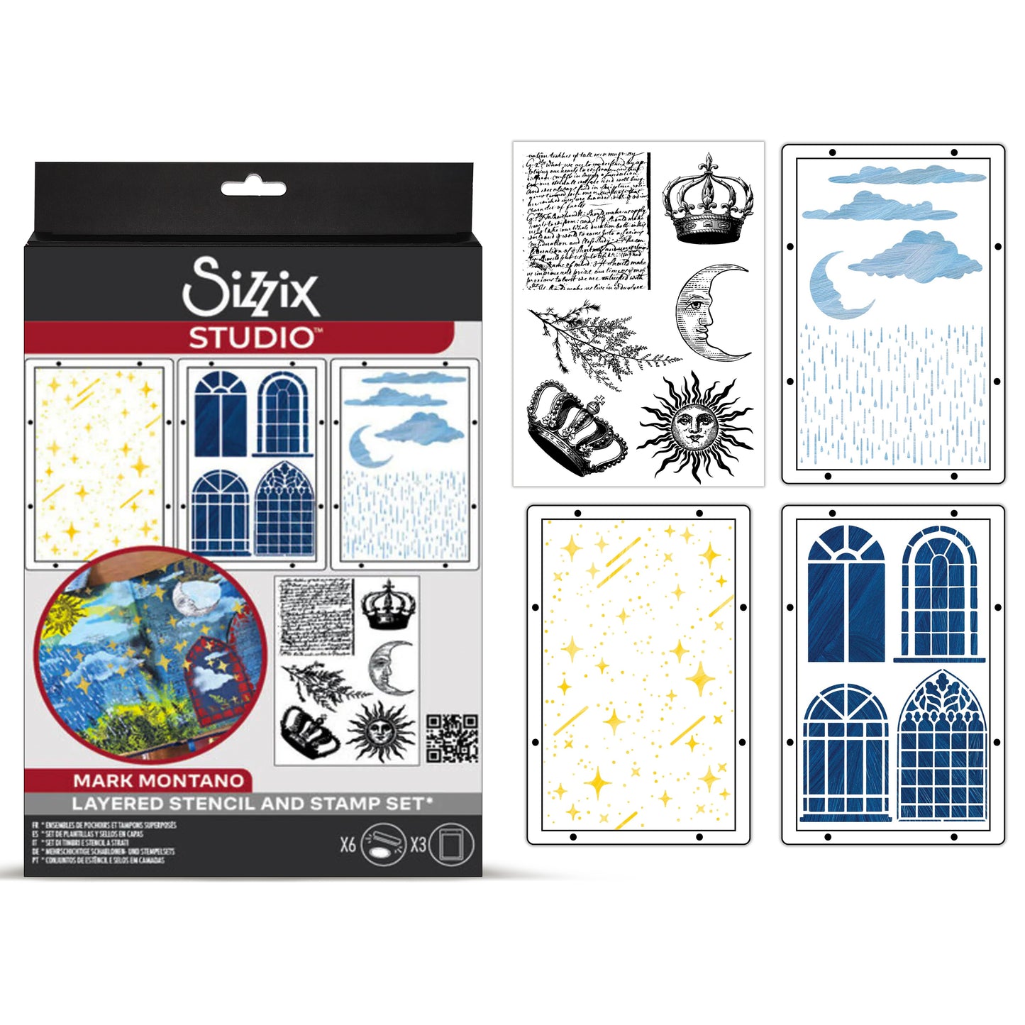 Sizzix Studio A5 Clear Stamps w/ A5 Stencils by Mark Montano Weather Wonder (3pcs)