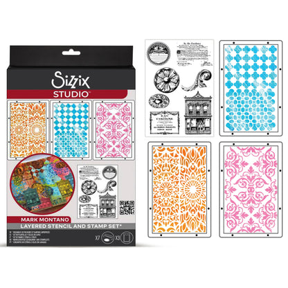 Sizzix Studio A5 Clear Stamps w/ A5 Stencils by Mark Montano Build It (3pcs)