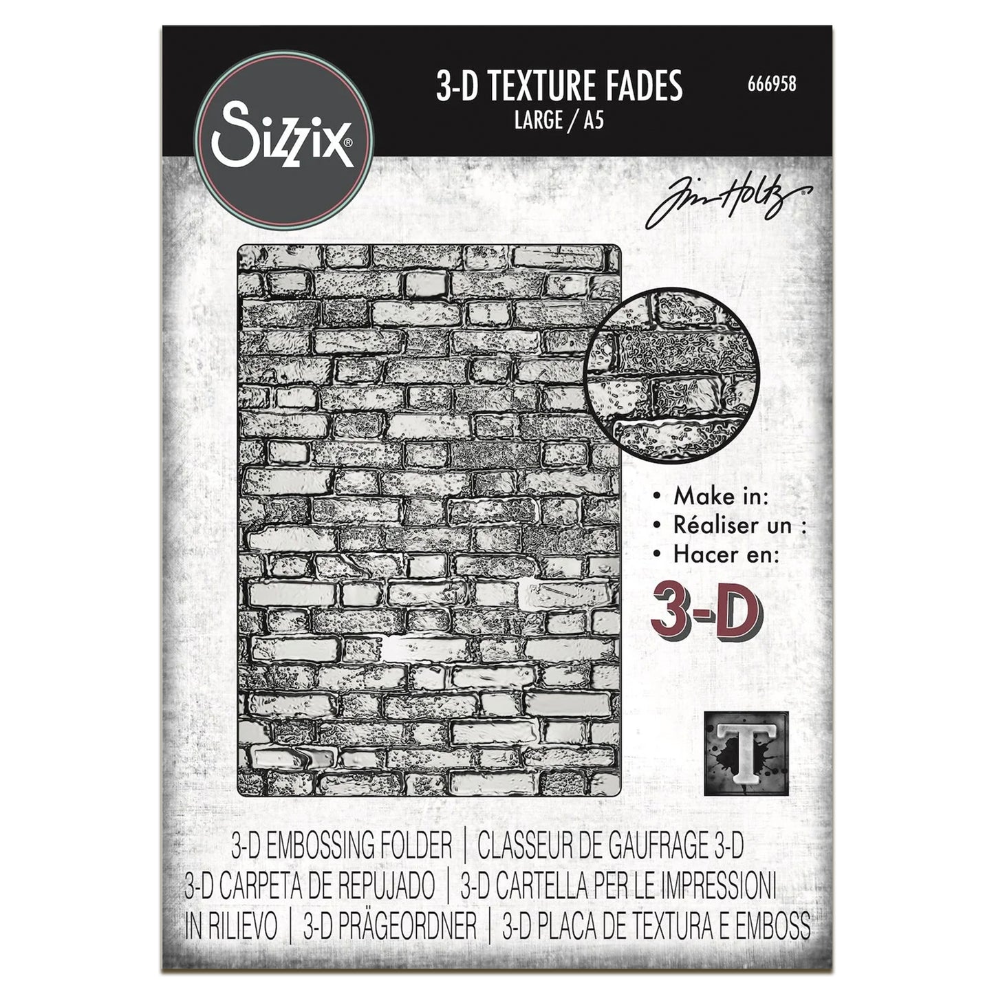 Sizzix 3-D Texture Fades Embossing Folder A5 by Tim Holtz Brickwork