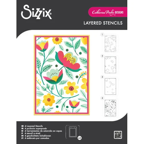Sizzix A6 Layered Stencils 4PK Happy Garden #2 by Catherine Pooler