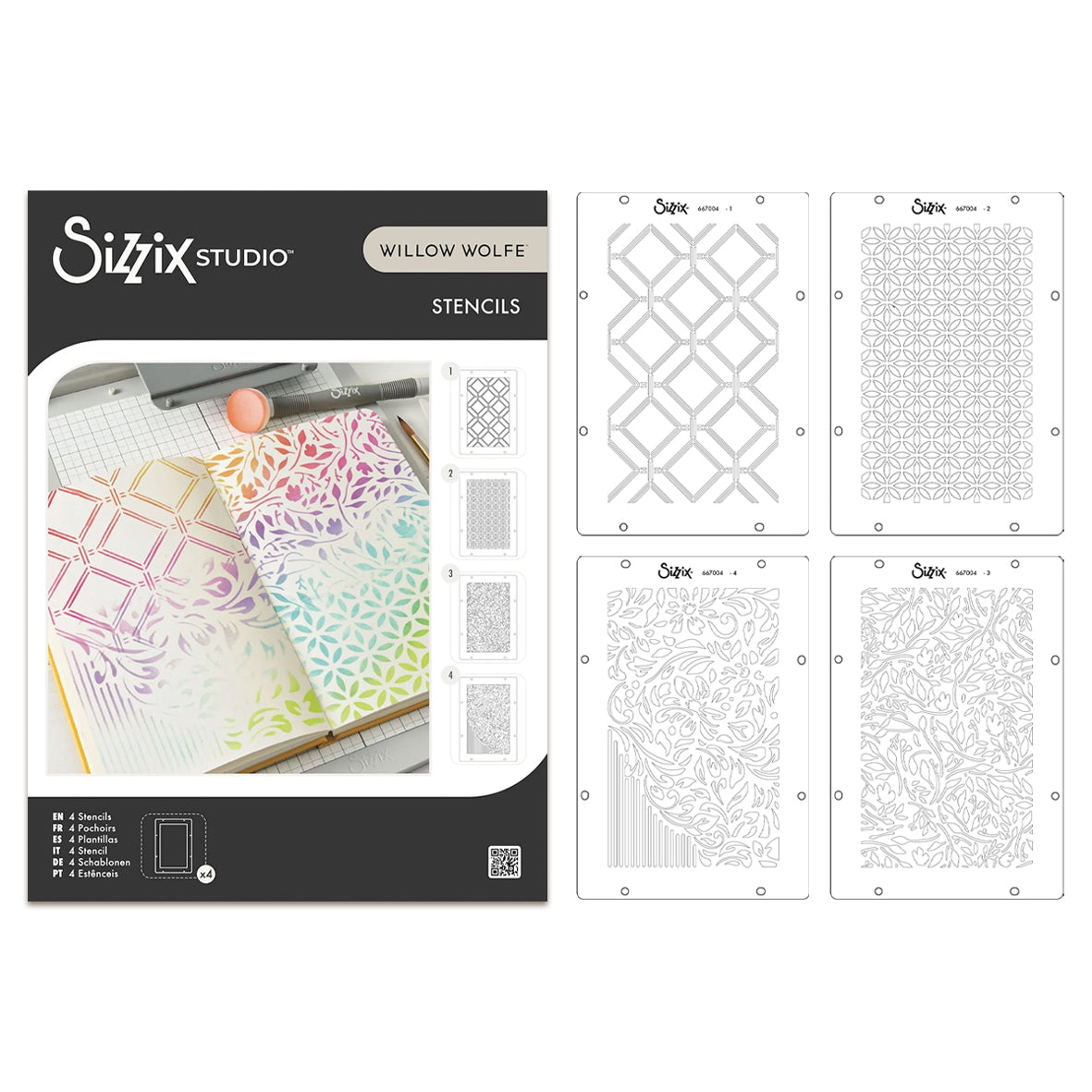 Sizzix • Layered Stencils 4pcs Backgrounds by  Willow Wolfe