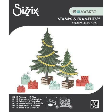 Sizzix Clear Stamps Set 17PK w/15PK Framelits Trees and Trinkets by 49 and Market