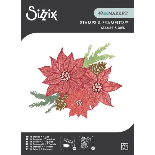 Sizzix Clear Stamps Set 16PK w/10PK Framelits Poinsettia Trio by 49 and Market