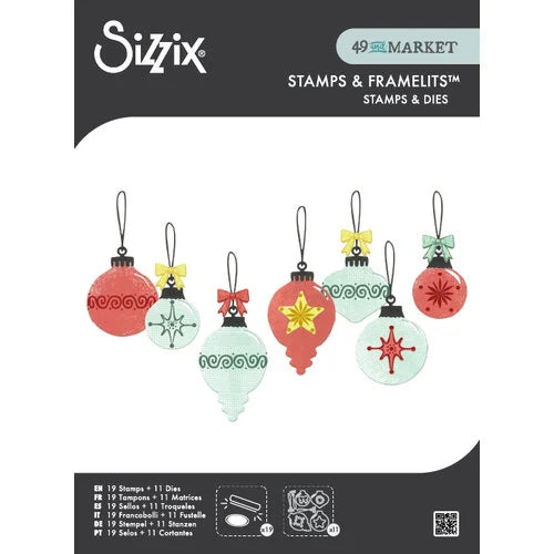 Sizzix Clear Stamps Set 19PK w/11PK Framelits Baubles by 49 and Market