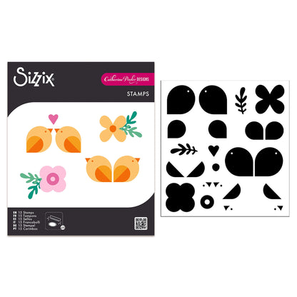 Sizzix Clear Stamps Print & Pattern Birds & Blooms #1 (15pcs) by Catherine Pooler