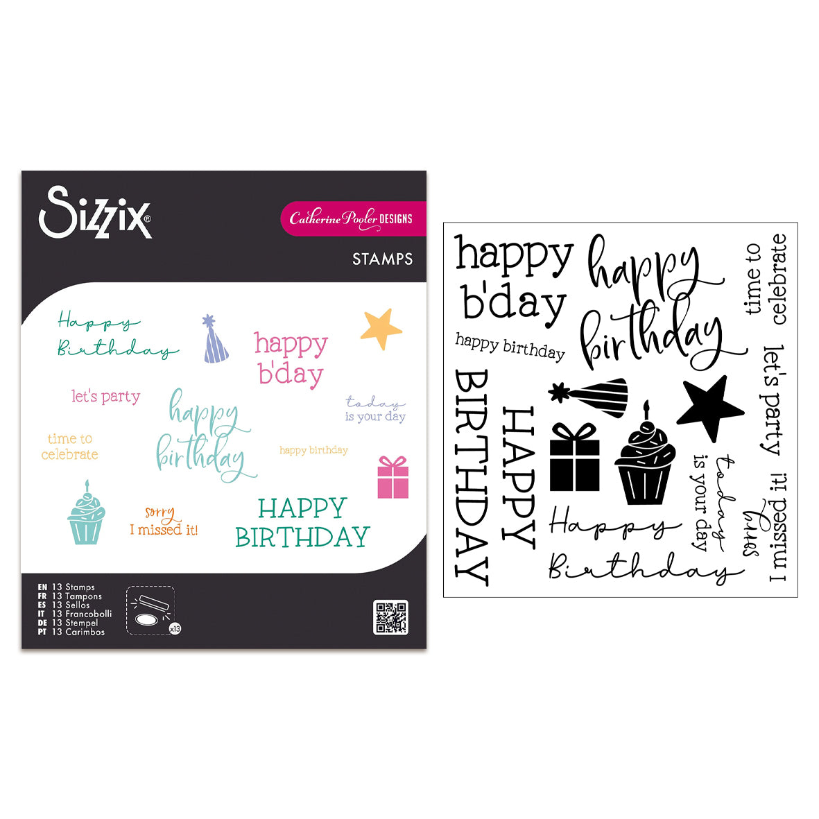 Sizzix Clear Stamps Print & Pattern Birthday Sentiments (13pcs) by Catherine Pooler