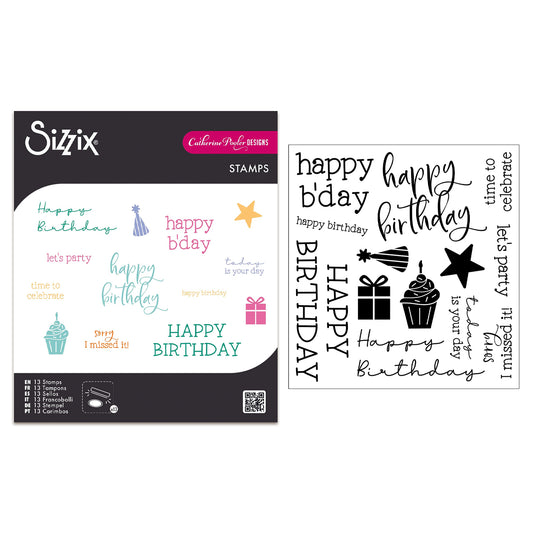 Sizzix Clear Stamps Print & Pattern Birthday Sentiments (13pcs) by Catherine Pooler