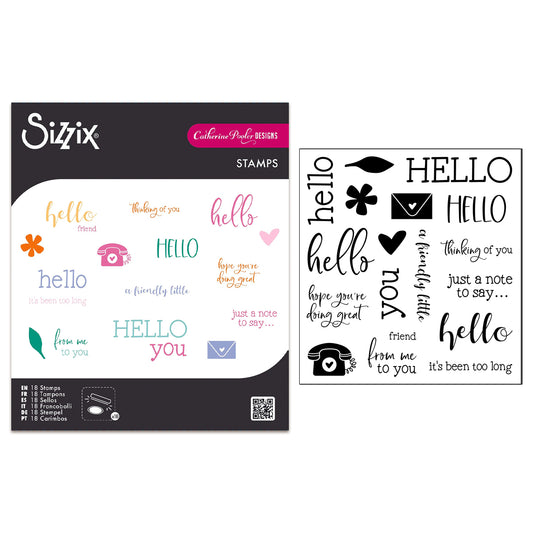 Sizzix Clear Stamps Print & Pattern Hello Sentiments (18pcs) by Catherine Pooler