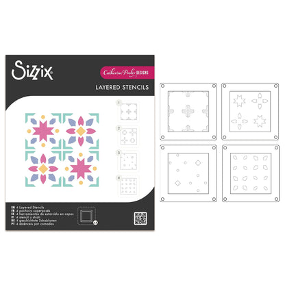 Sizzix Mini Layered Stencils Print & Pattern Patchework Tile (4pcs) by Catherine Pooler