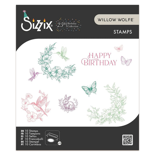 Sizzix Clear Stamp Set 10PK - Birthday Blooms by Willow Wolfe