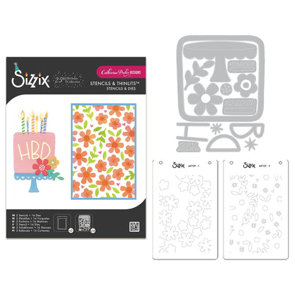 Sizzix Thinlits Die Set 16PK w/2PK Stencils Set - Let's Eat Cake! by Catherine Pooler