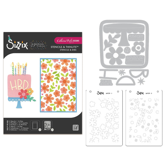 Sizzix Thinlits Die Set 16PK w/2PK Stencils Set - Let's Eat Cake! by Catherine Pooler