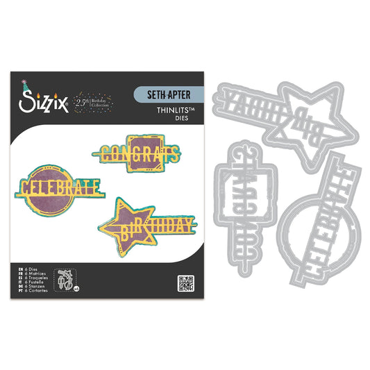 Sizzix Thinlits Die Set 6PK - Word Wafers Birthday by Seth Apter