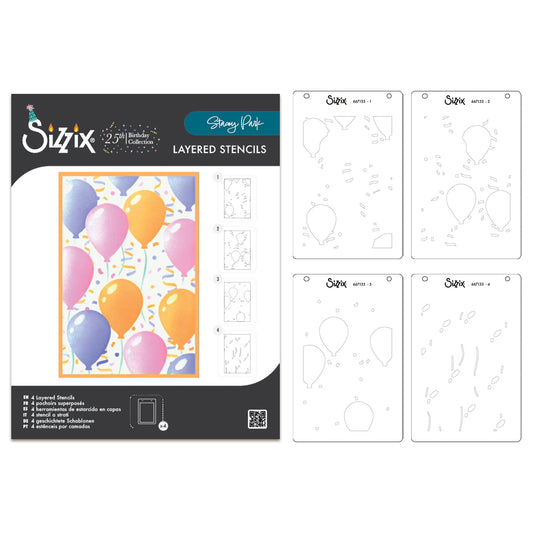 Sizzix A6 Stencil 4PK - Birthday Balloons by Stacey Park