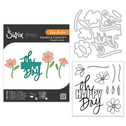 Sizzix Clear Stamps Set 10PK w/10PK Framelits Die Set - Oh Happy Day by Vicki Boutin