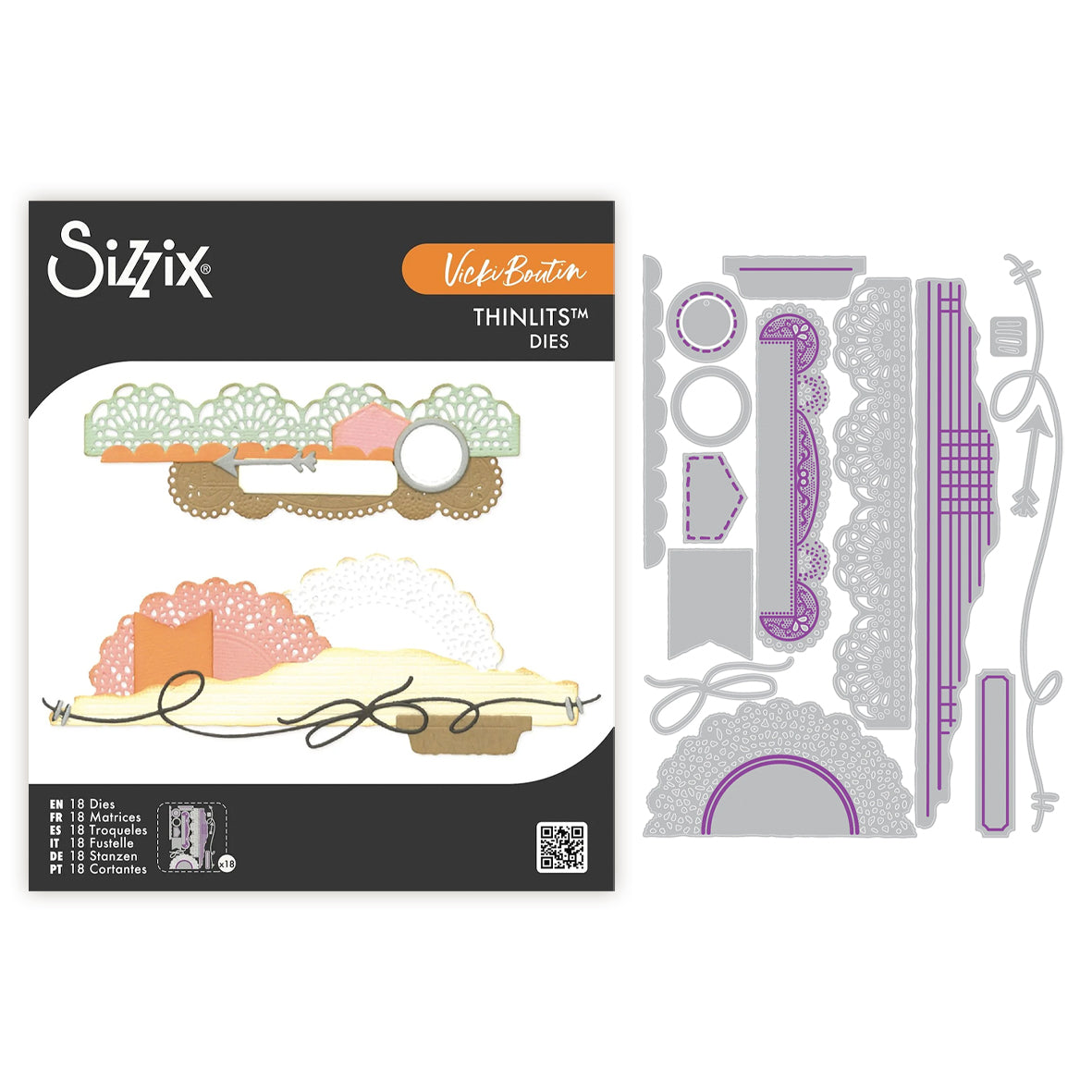 Sizzix Thinlits Die Set 18PK - Border Clusters by Vicki Boutin
