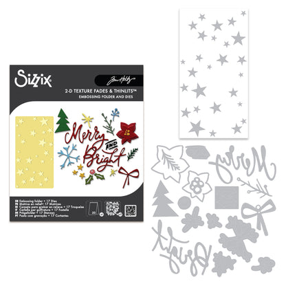 Sizzix Tim Holtz 2D Texture Fades Embossing Folder W/17PK Thinlits Set – Vault Side-Order Merry + Bright