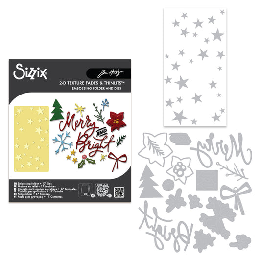 Sizzix Tim Holtz 2D Texture Fades Embossing Folder W/17PK Thinlits Set – Vault Side-Order Merry + Bright