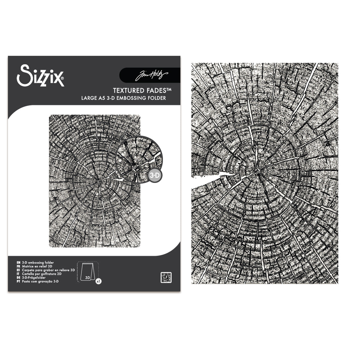 Sizzix Tim Holtz 3-D Texture Fades A5 Embossing Folder - Tree Rings