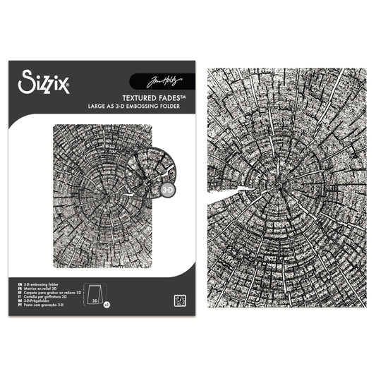 Sizzix Tim Holtz 3-D Texture Fades A5 Embossing Folder - Tree Rings